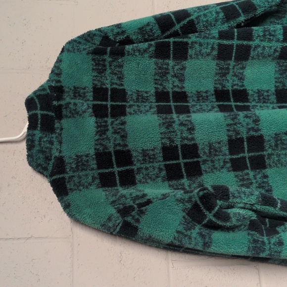 OFFLINE by Aerie Sherpa Quarter-Zip Pullover, Green Plaid, Size L, EUC - Picture 7 of 8
